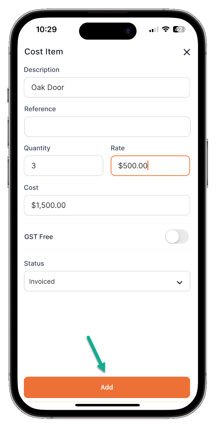 cost table