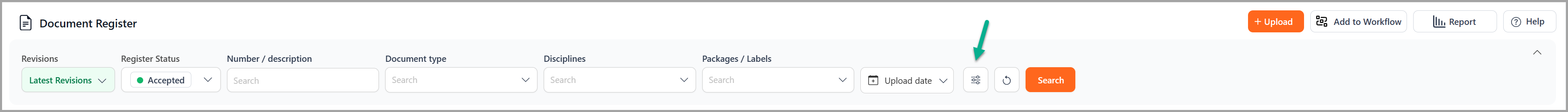 document register filter