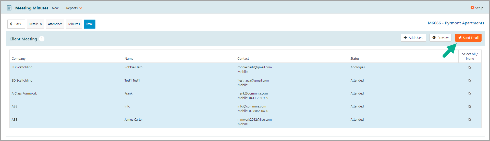 Send Minutes Email